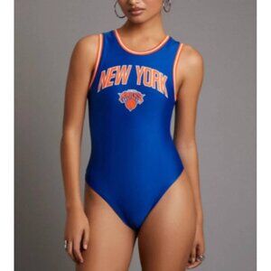 NBA New York Knicks Varsity Blue Bodysuit women's size XS one piece shirt top